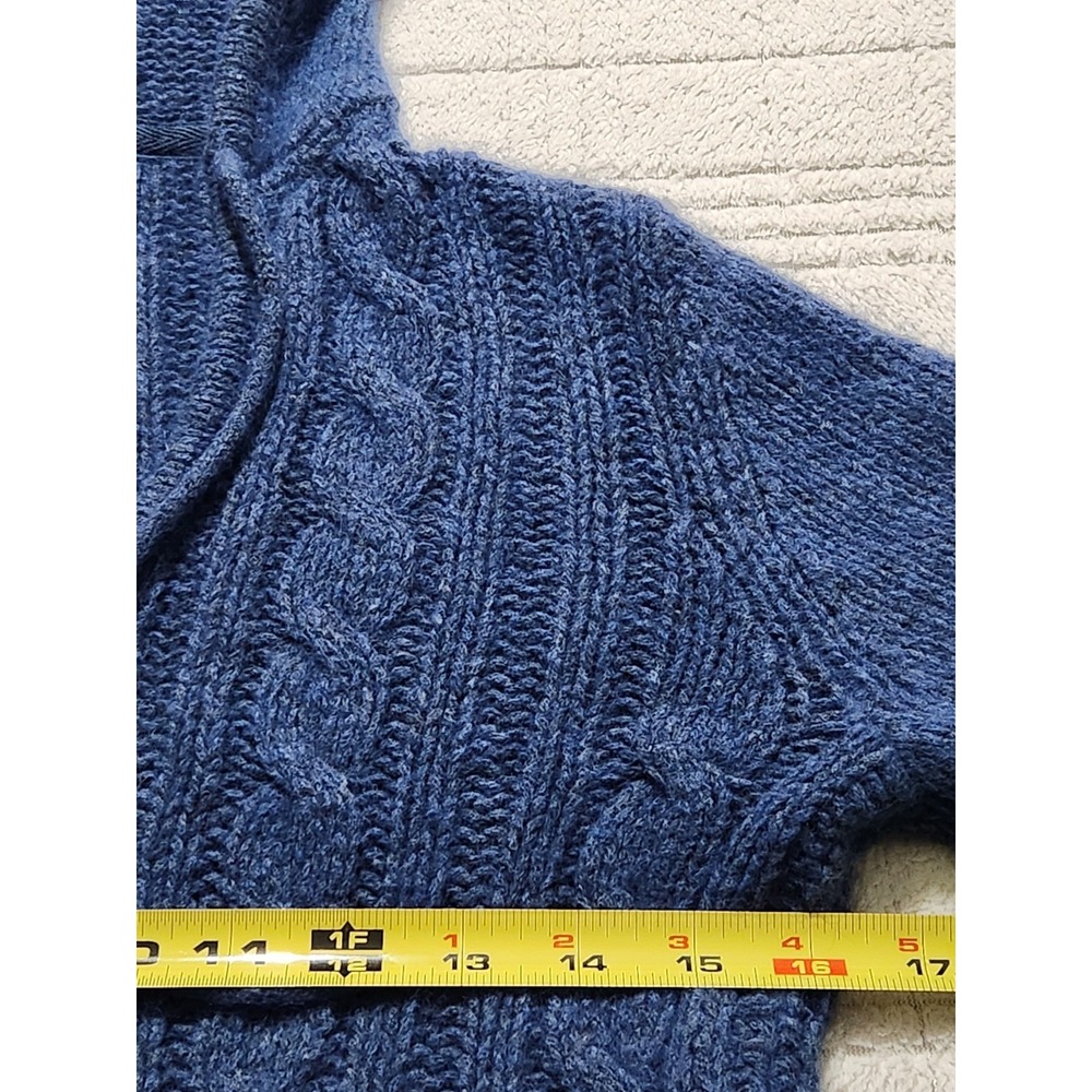 Lilu Angora Wool Blend Blue Hooded Sweater M‎ Chunky Cable Knit Crop - Picture 5 of 7